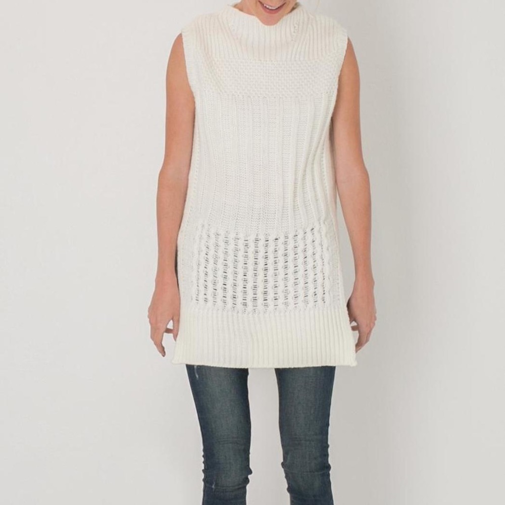 Lumiere Taupe Long Tunic Chunky Knit Sweater L